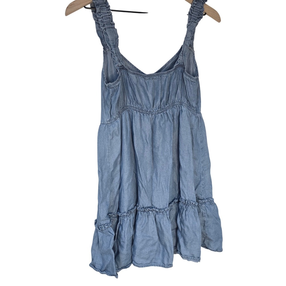 Altar'd State Chambray Tiered Dress Womens Medium Blue Lyocell Boho Ruffle Mini - Picture 3 of 5